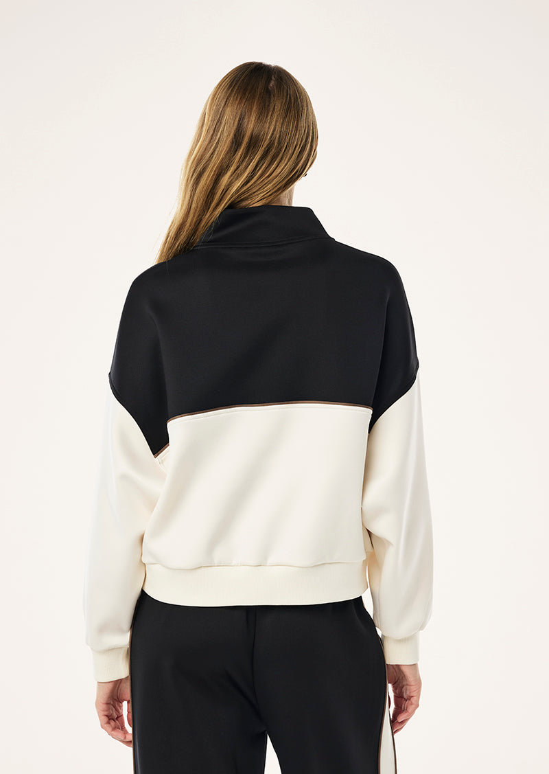 BOUNDLESS ZIP NECK SWEAT IN WHISPER WHITE BY P.E NATION, WOMENS ATHLEISURE QUARTER ZIP SWEAT TOP CREAM