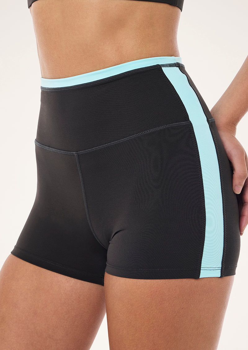 CONVEX 3 INCH BIKE SHORT IN SMOKESTONE BY P.E NATION, WOMEN'S ATHLEISURE BIKE SHORTS