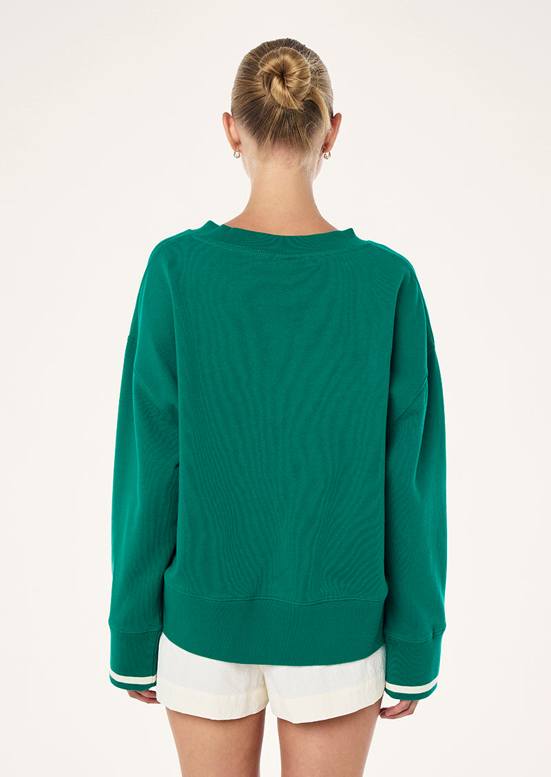COURTSIDE V-NECK SWEAT IN COLLEGE GREEN BY P.E NATINO, WOMEN'S ATHLEISURE SWEATSHIRT