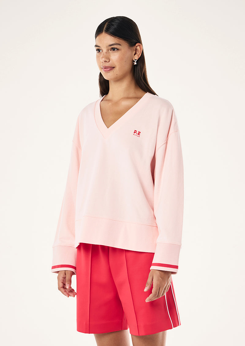 COURTSIDE V-NECK SWEAT IN PETAL BY P.E NATION WOMENS GREY SWEAT TOP