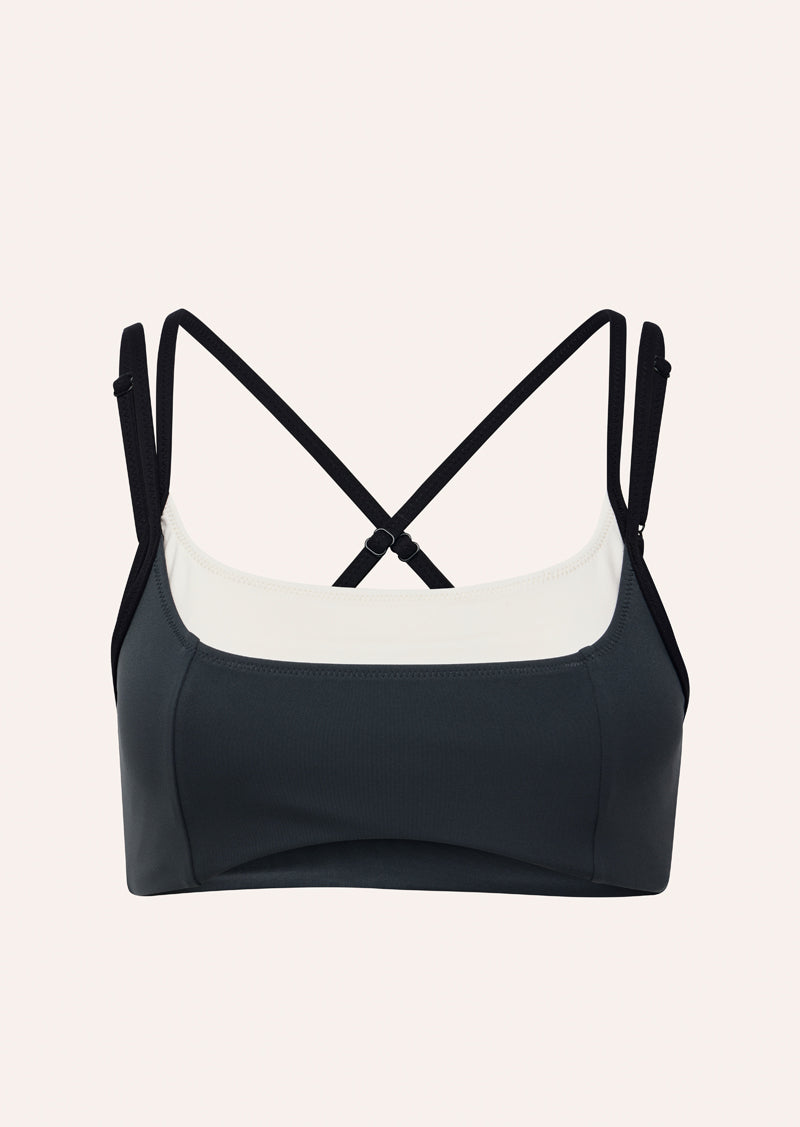 DISTORTION SPORTS BRA IN ASPHALT BY P.E NATION WOMENS DOUBLE LAYER ACTIVE SPORTS BRA BLUE