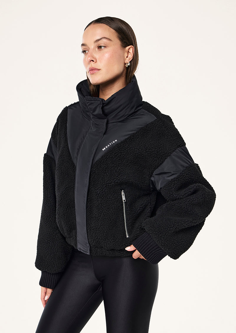DISTRICT CROP JACKT IN BLACK BY P.E NATION, WOMEN'S ATHLEISURE SNOW JACKET
