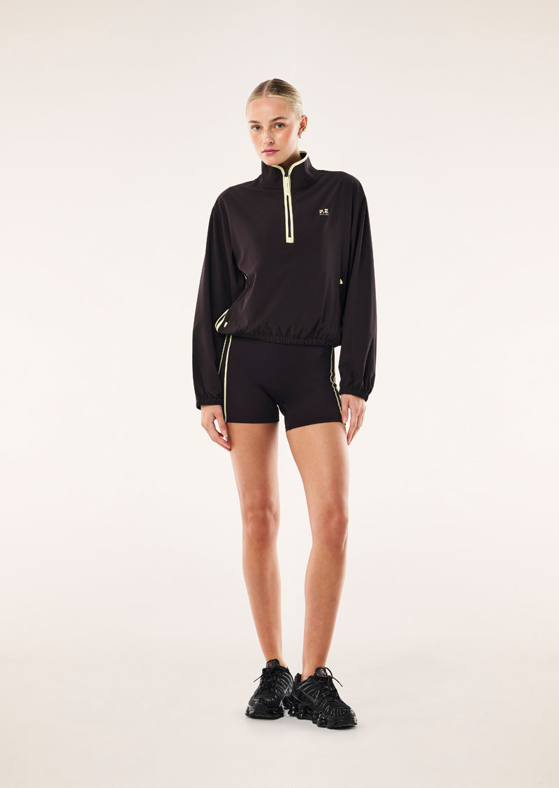 ECHO QUARTER ZIP IN BLACK BEAN BY P.E NATION, WOMEN'S QUARTER ZIP JACKET