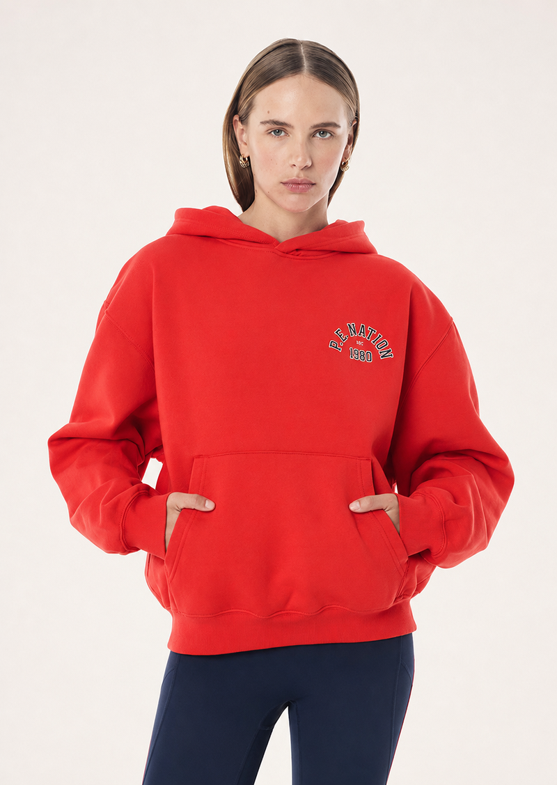 ESTABLISHED HOODIE IN COLLEGE RED