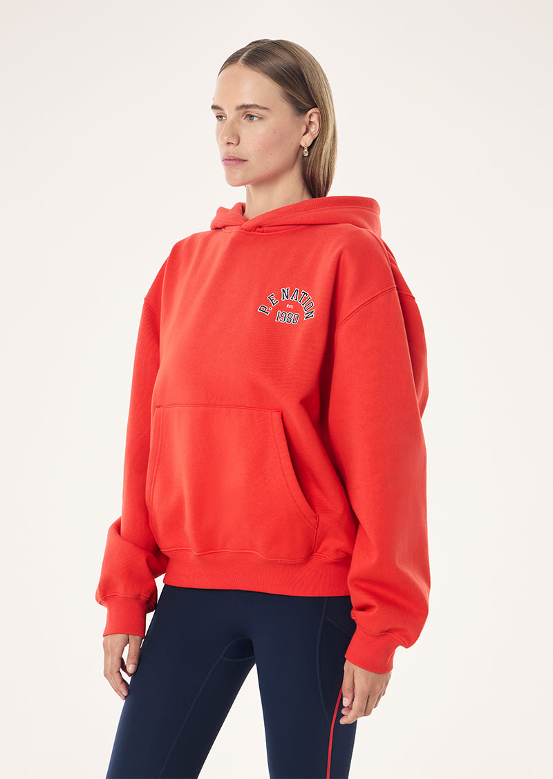 ESTABLISHED HOODIE IN COLLEGE RED