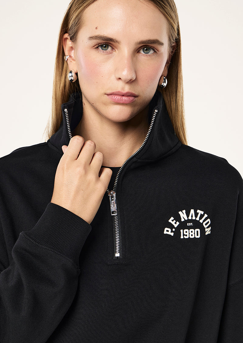Established Quarter Zip Sweat in Black by P.E Nation, Women's Athleisure Quarter Zip Sweats