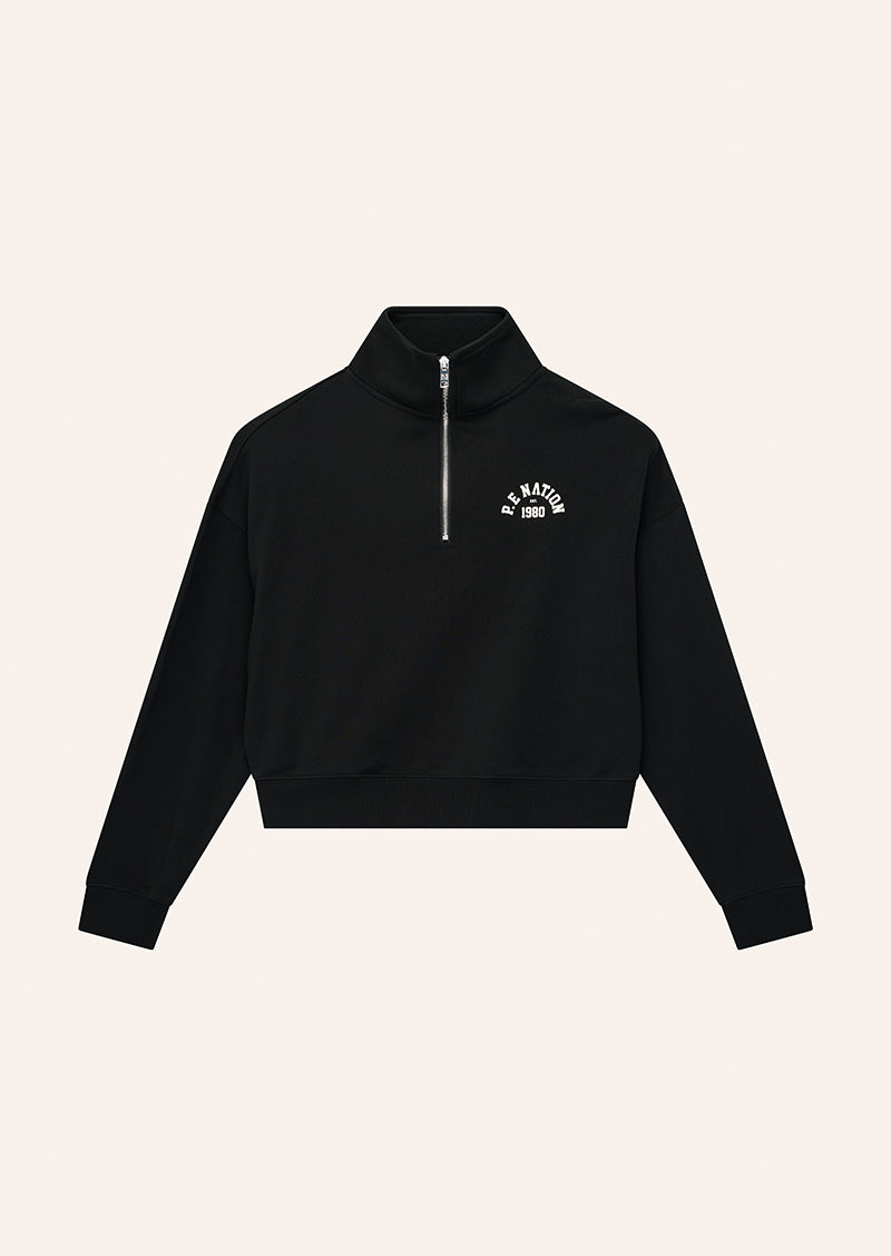 Established Quarter Zip Sweat in Black by P.E Nation, Women's Athleisure Quarter Zip Sweats