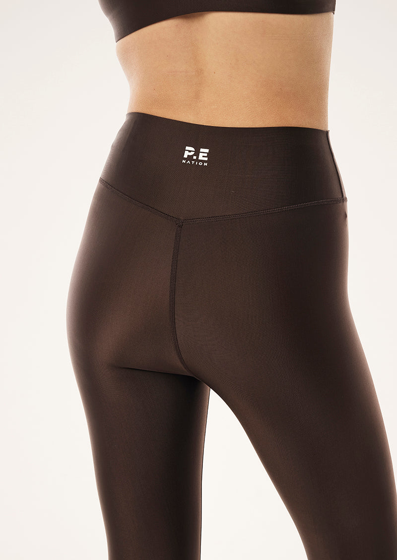 FAIRMONT FULL LENGTH LEGGING IN ESPRESSO BY P.E NATION, WOMENS ACTIVE LEGGING BROWN SHINE