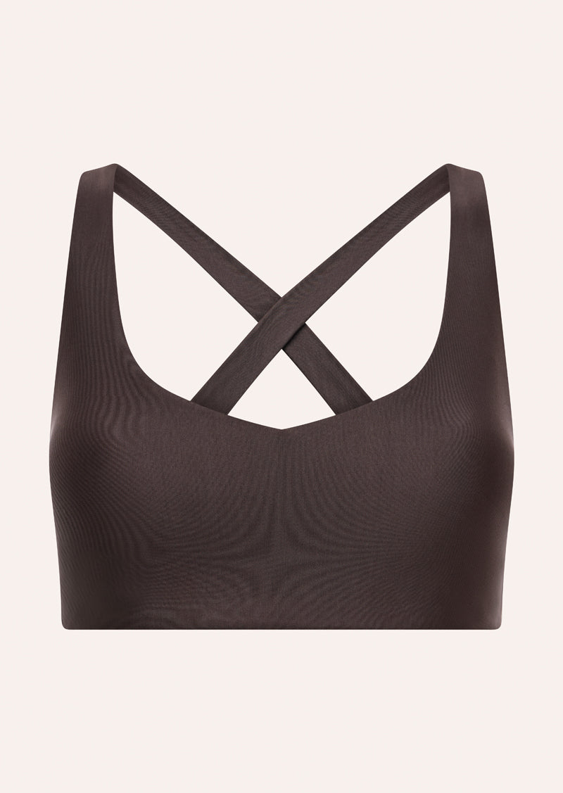 FAIRMONT KEYHOLE SPORTS BRA IN COFFEE SHINE BY P.E NATION, WOMEN'S ATHLEISURE SPORTS BRAS