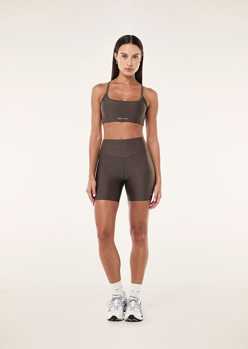 FAIRMONT SPORTS BRA IN MAJOR BROWN BY P.E NATION, WOMEN'S ATHLEISURE SPORTS BRAS