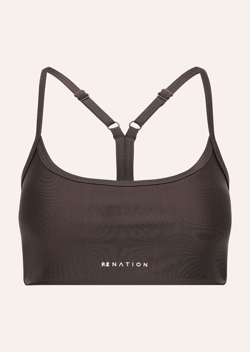 FAIRMONT SPORTS BRA IN MAJOR BROWN BY P.E NATION, WOMEN'S ATHLEISURE SPORTS BRAS