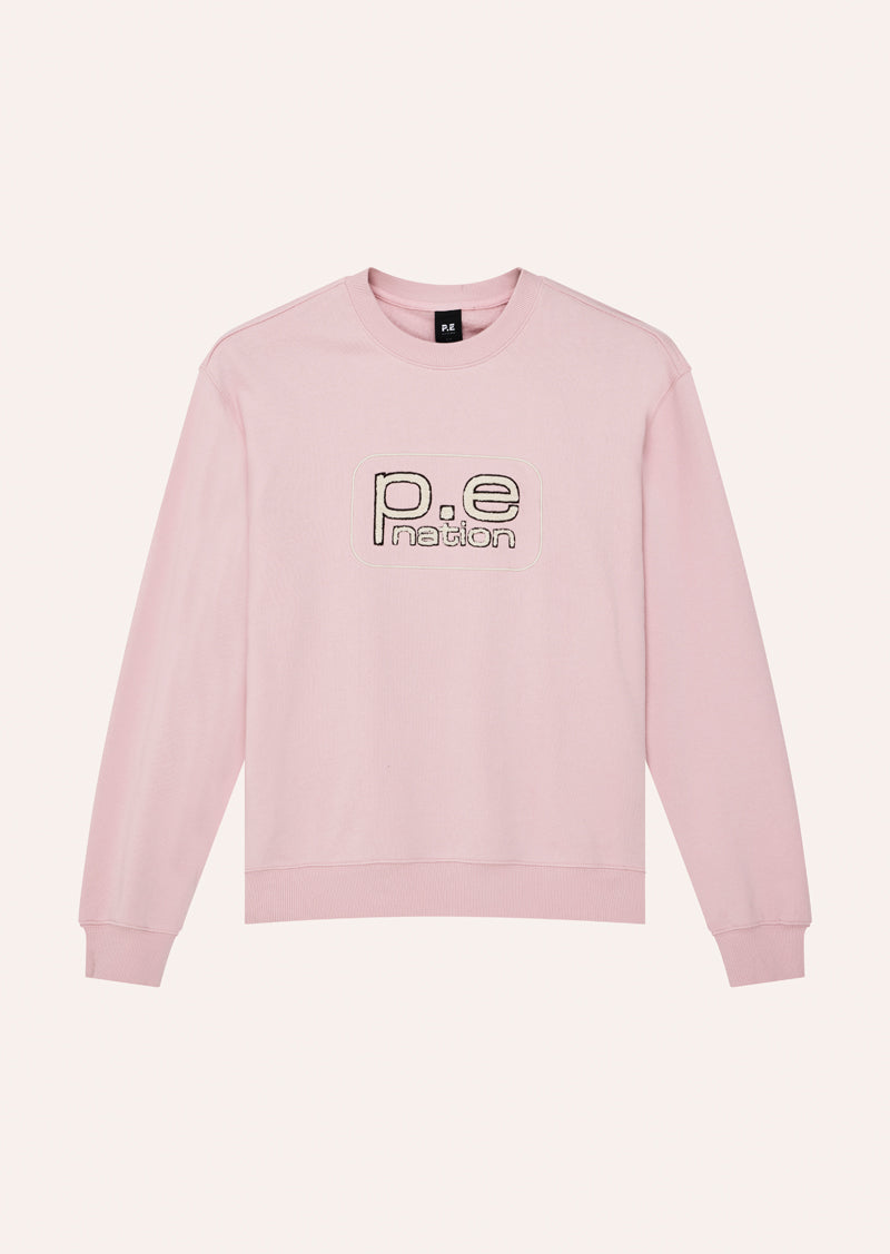 FLUX SWEAT IN CHALK PINK BY P.E NATION, WOMENS ATHLEISURE GRAPHIC SWEATSHIRT PINK