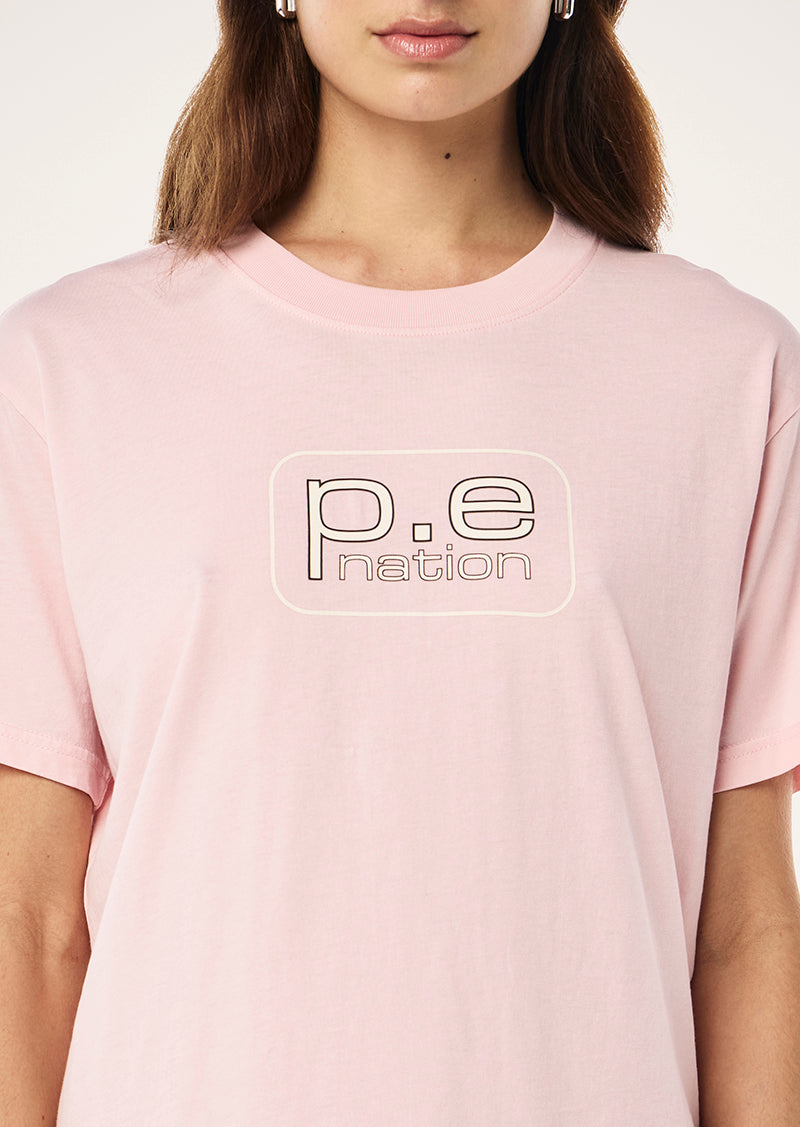 FLUX TEE IN CHALK PINK BY P.E NATION, WOMENS ATHLEISURE TEE PINK