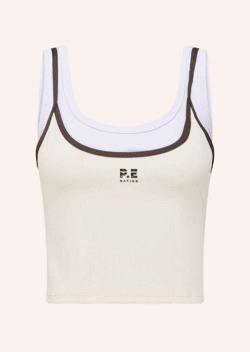 FORWARD TANK IN WHISPER WHITE BY P.E NATION, WOMENS ATHLEISURE TANK TOP, CREAM
