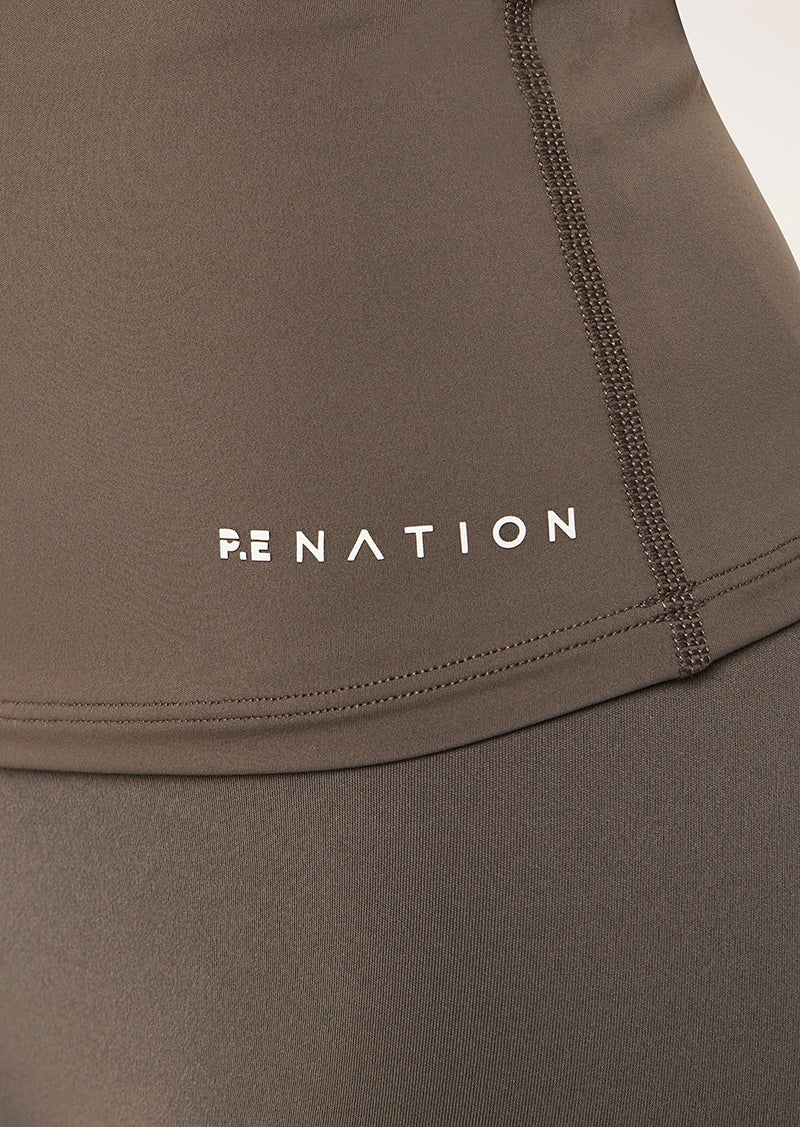 FOUNDATION LONG SLEEVE TOPS IN MAJOR BROWN BY P.E NATION, WOMEN'S ATHLEISURE LONG SLEEVE TOPS
