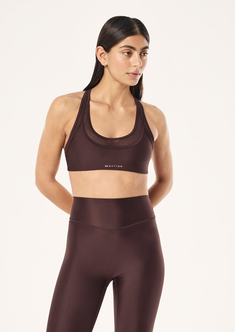 FUSION SPORTS BRA IN DARK PLUM BY P.E NATION