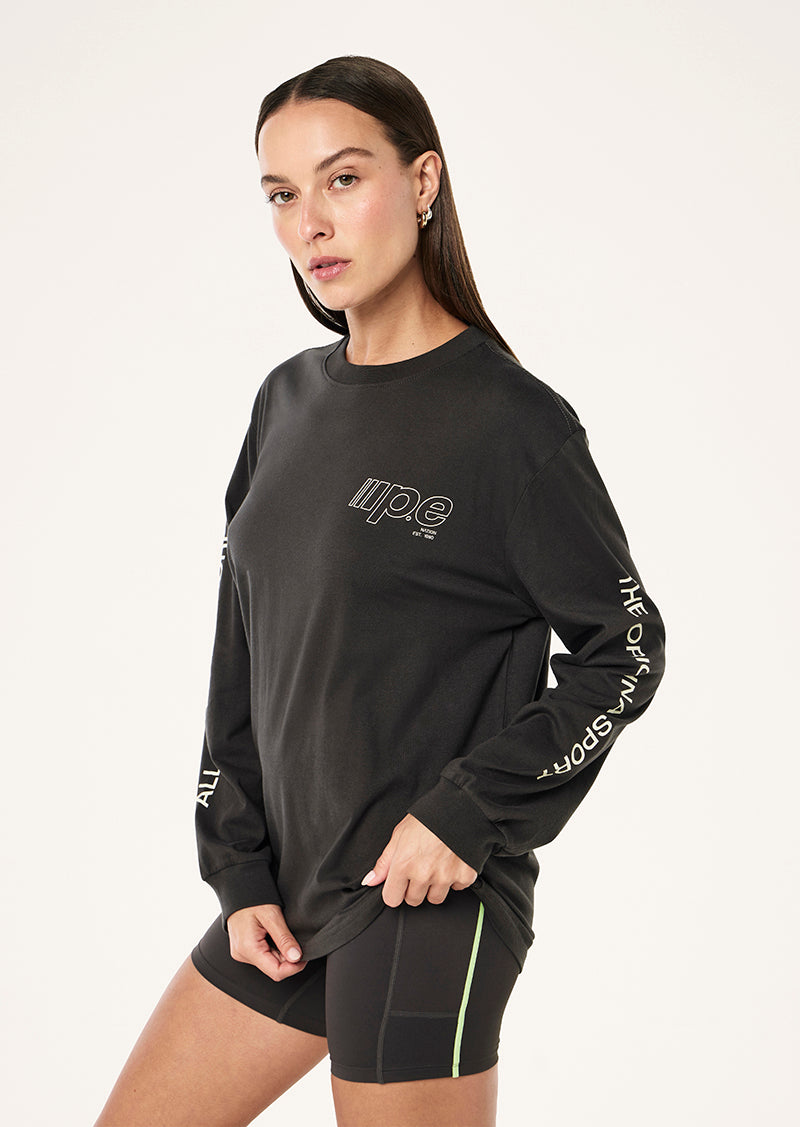 GLIDE LONG SLEEVE TEE IN CAVIAR BY P.E NATION, WOMEN'S ATHLEISURE LONG SLEEVE TEES