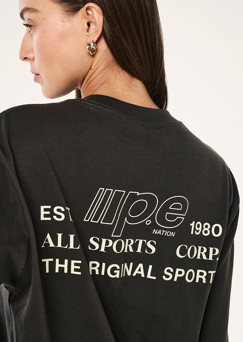 GLIDE LONG SLEEVE TEE IN CAVIAR BY P.E NATION, WOMEN'S ATHLEISURE LONG SLEEVE TEES
