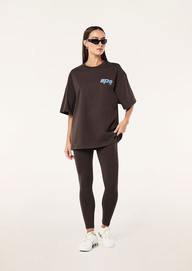 GLIDE OVERSIZED TEE IN COFFEE BY P.E NATION, WOMEN'S ATHLEISURE OVERSIZED TEE