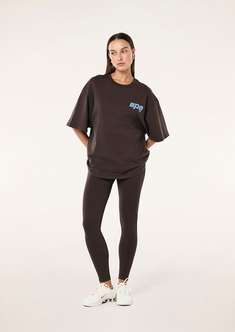 GLIDE OVERSIZED TEE IN COFFEE BY P.E NATION, WOMEN'S ATHLEISURE OVERSIZED TEE