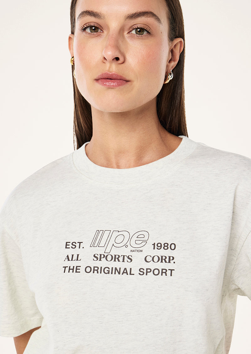 GLIDE RELAXED TEE IN SNOW MARLE BY P.E NATION, WOMEN'S ATHLEISURE RELAXED TEES