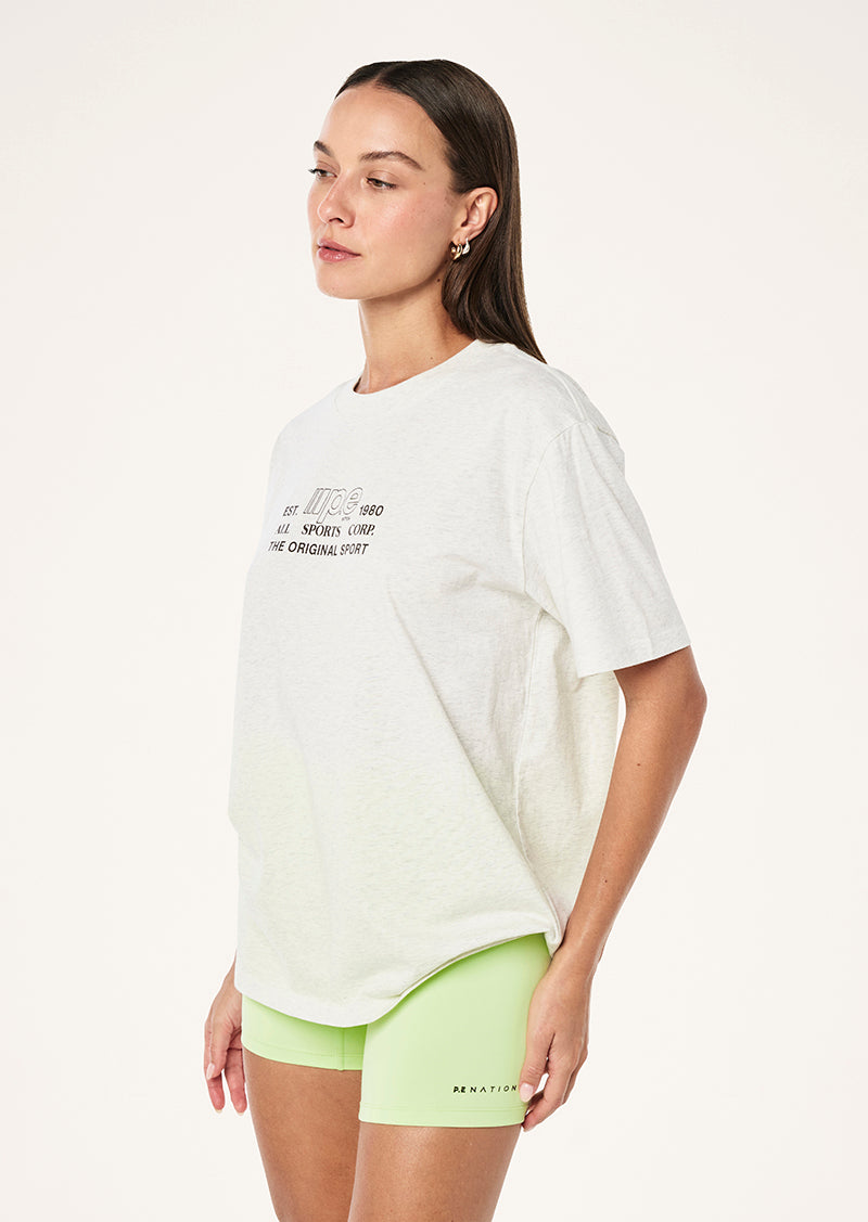 GLIDE RELAXED TEE IN SNOW MARLE BY P.E NATION, WOMEN'S ATHLEISURE RELAXED TEES