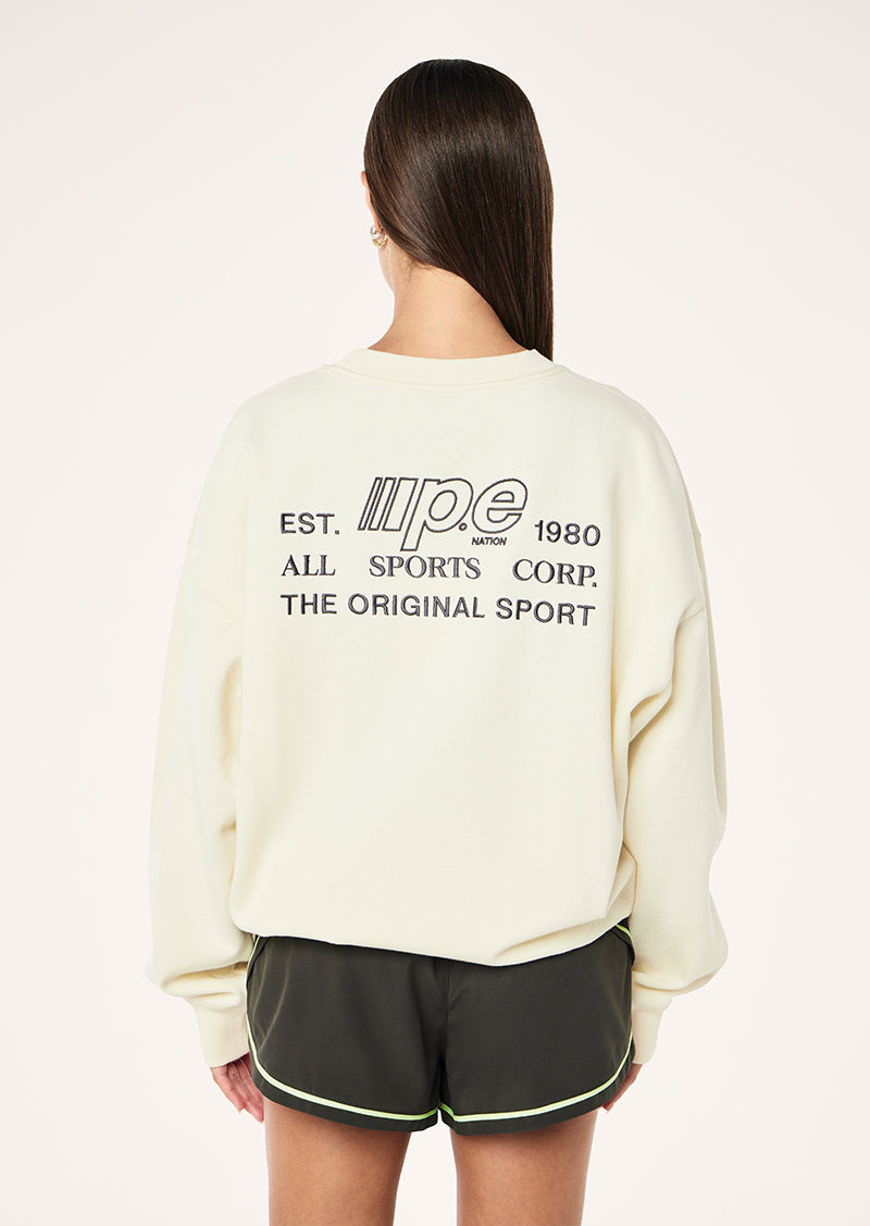 GLIDE SWEAT IN WHISPER WHITE BY P.E NATION, WOMEN'S ATHLEISURE SWEATSHIRTS