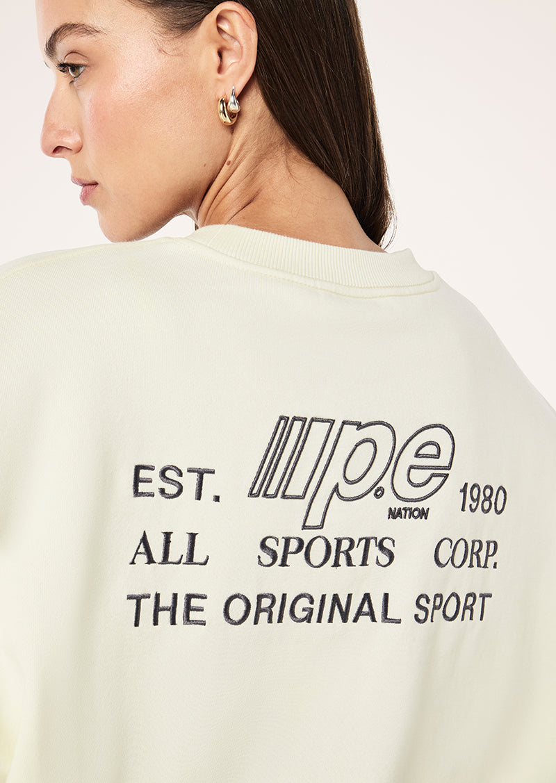 GLIDE SWEAT IN WHISPER WHITE BY P.E NATION, WOMEN'S ATHLEISURE SWEATSHIRTS