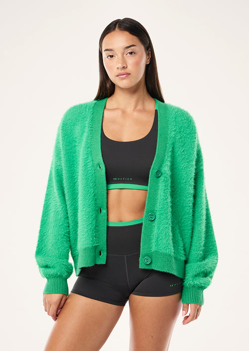GREENPOINT KNIT CARDIGAN IN KELLY GREEN
