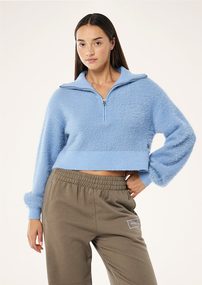 Greenpoint Knit Zip Neck | Dusty Blue | P.E Nation