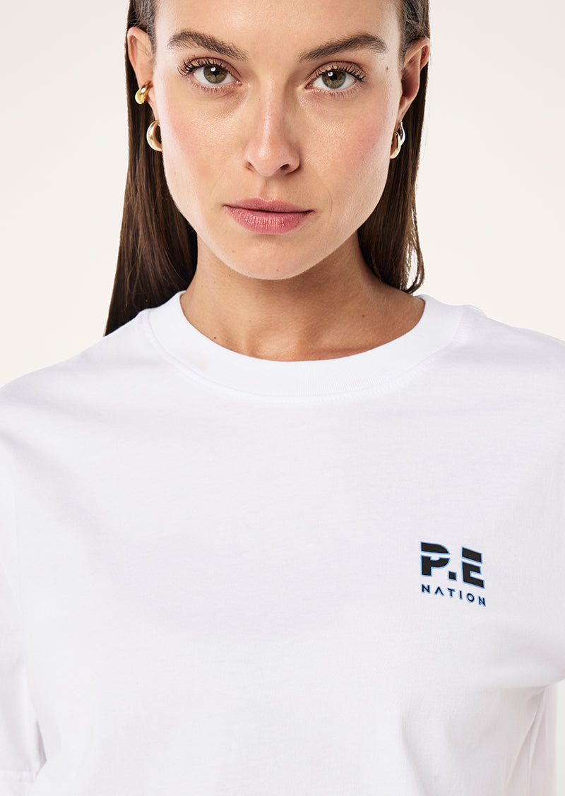 HEADS UP 2.0 TEE IN OPTIC WHITE BY P.E NATION, WOMEN'S ATHLEISURE TEES