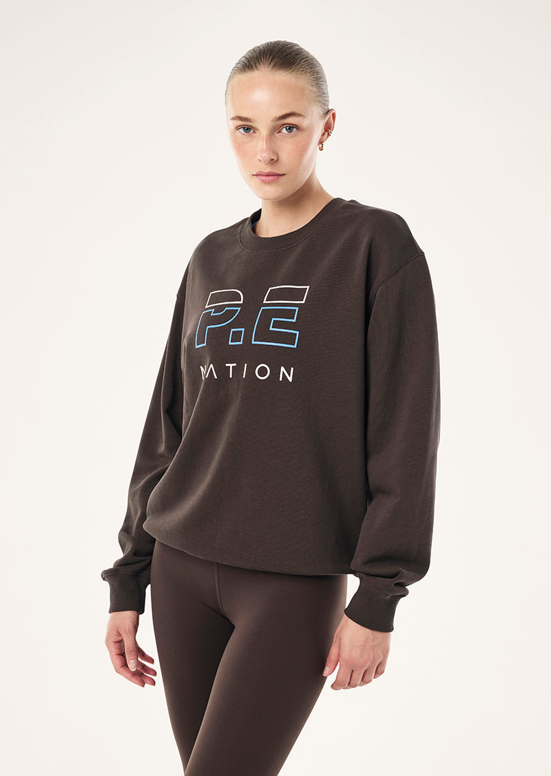 HEADS UP SWEAT IN COFFEE & MARINA BLUE