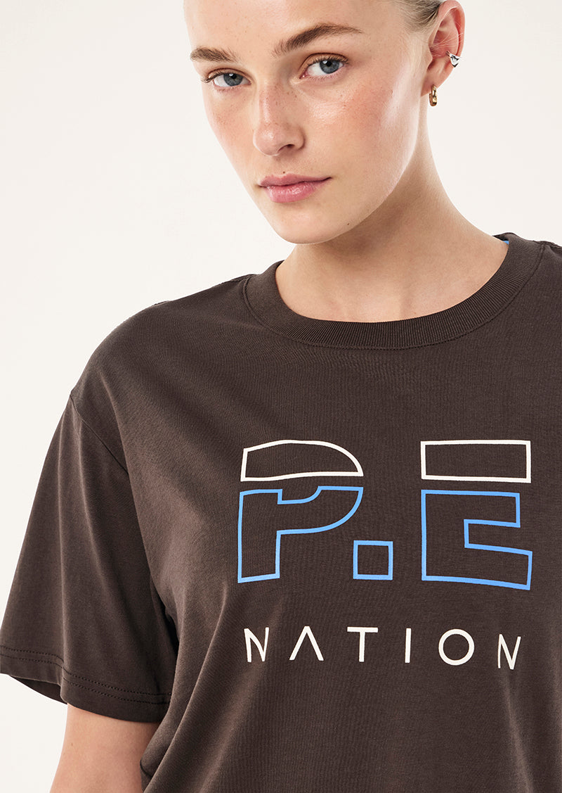 HEADS UP TEE IN COFFEE & MARINA BLUE