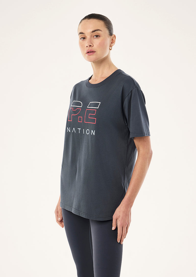 HEADS UP TEE IN MARINE BLUE & STRAWBERRY
