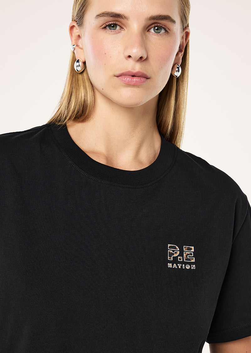 Heads Up 2.0 Tee in Black & Leopard by P.E Nation, Women's Athleisure Tees
