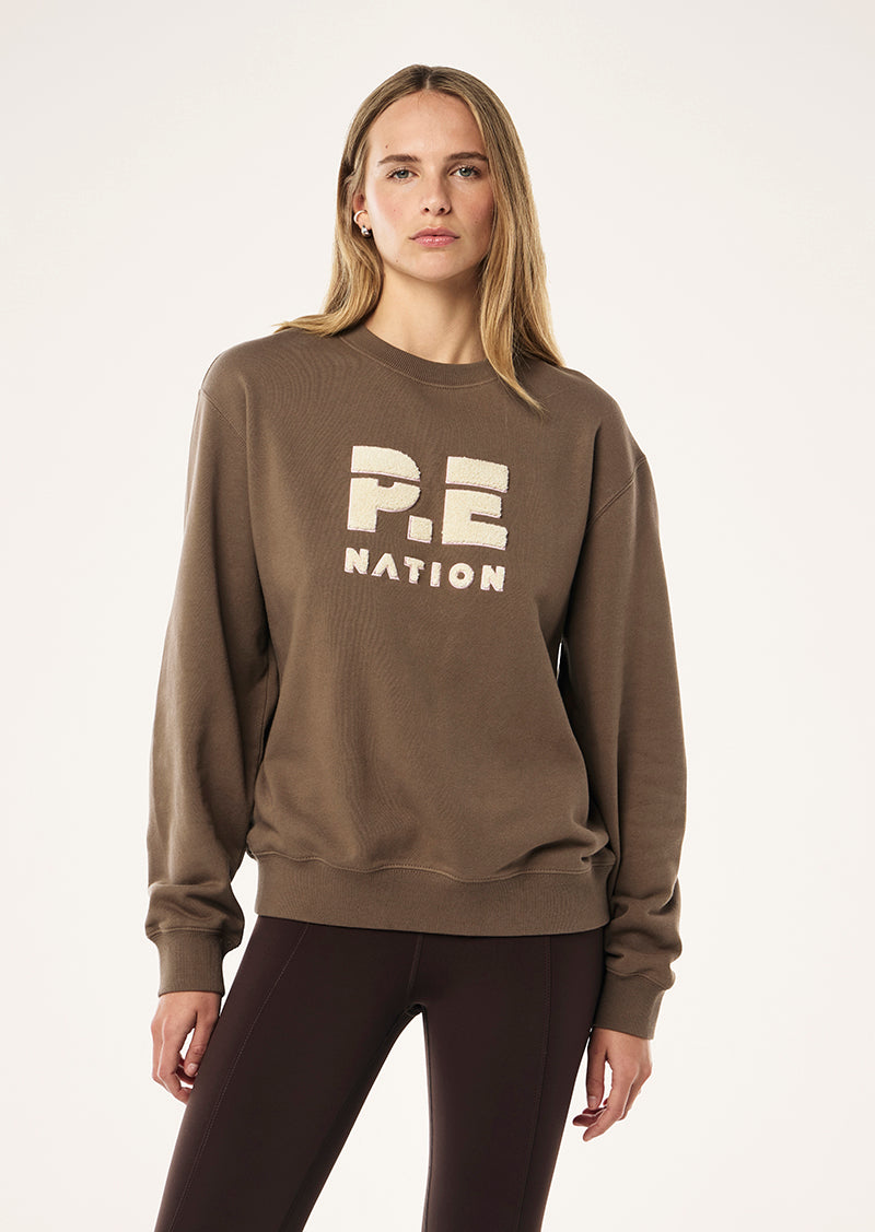 HEADS UP BOUCLE SWEAT IN WALNUT BY P.E NATION