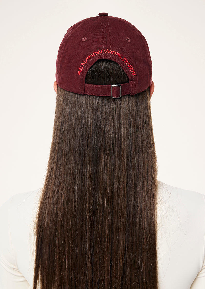 HEADS UP CAP IN CABERNET AND STRAWBERRY BY P.E NATION, WOMEN'S ATHLEISURE CAPS