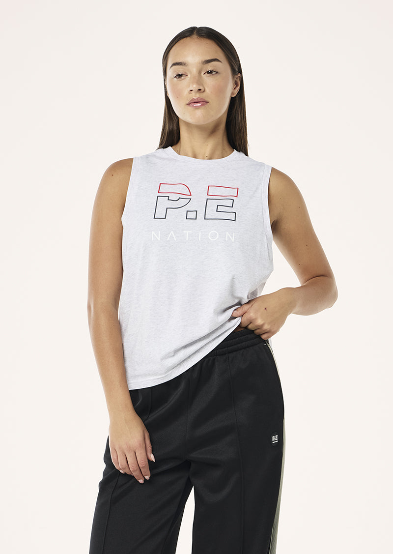 HEADS UP TANK IN GREY MARLE BY P.E NATION WOMENS ATHLEISURE TOP TANK