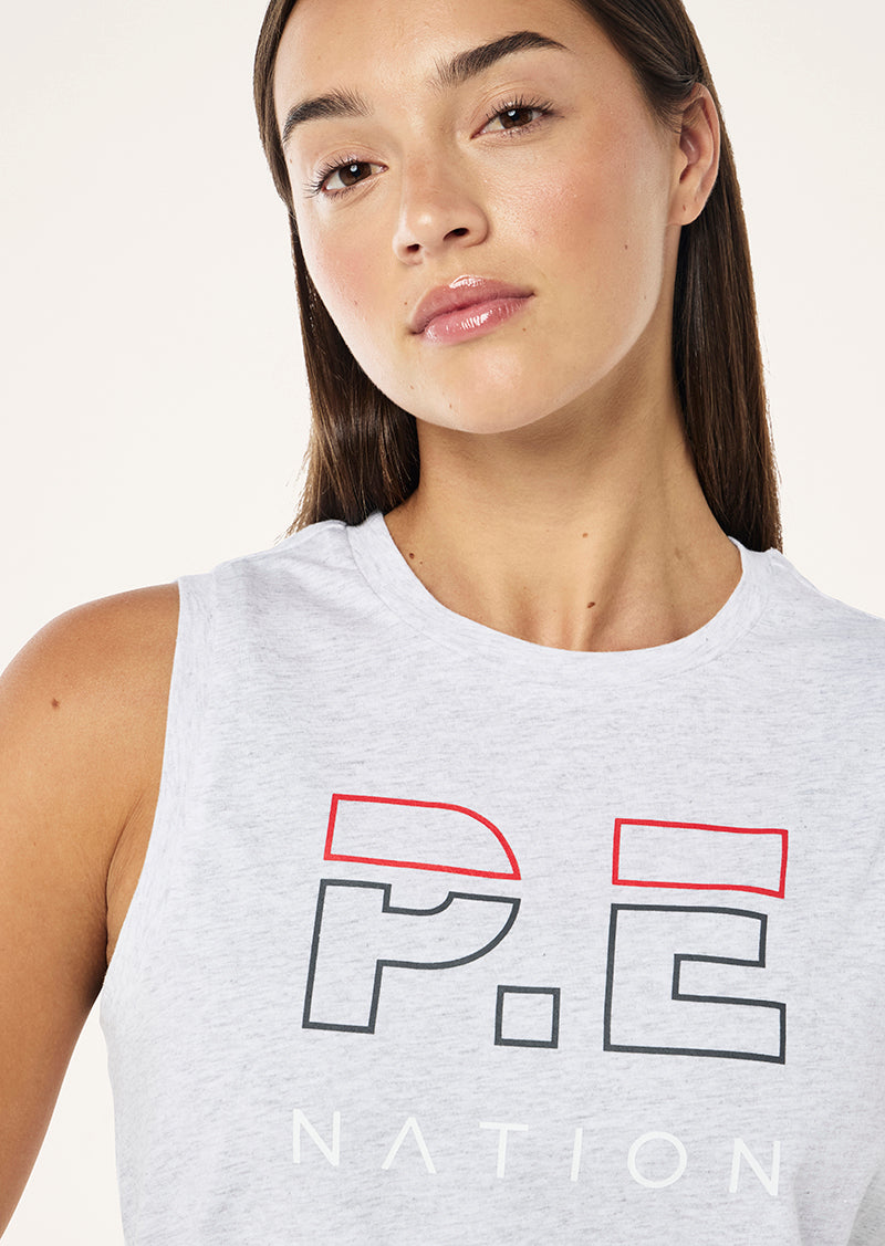 HEADS UP TANK IN GREY MARLE BY P.E NATION WOMENS ATHLEISURE TOP TANK
