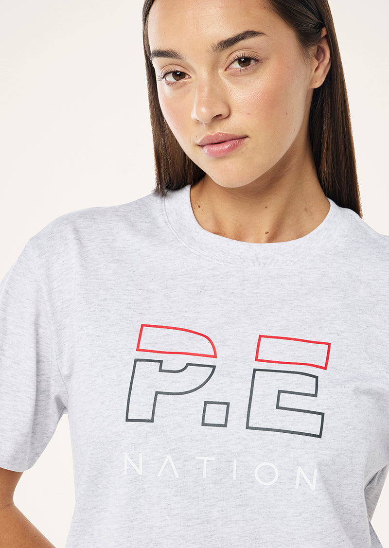 HEADS UP TEE IN GREY MARLE BY P.E NATION WOMENS ATHLEISURE TOP TEE