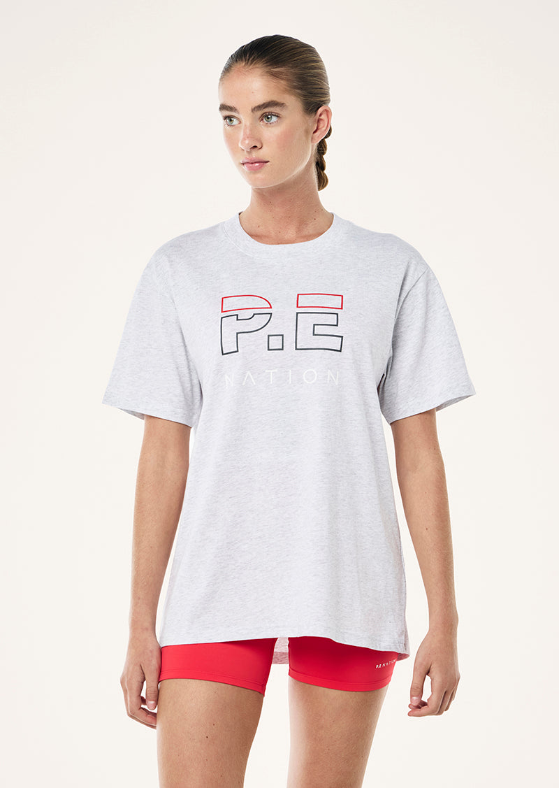 HEADS UP TEE IN GREY MARLE BY P.E NATION WOMENS ATHLEISURE TOP TEE