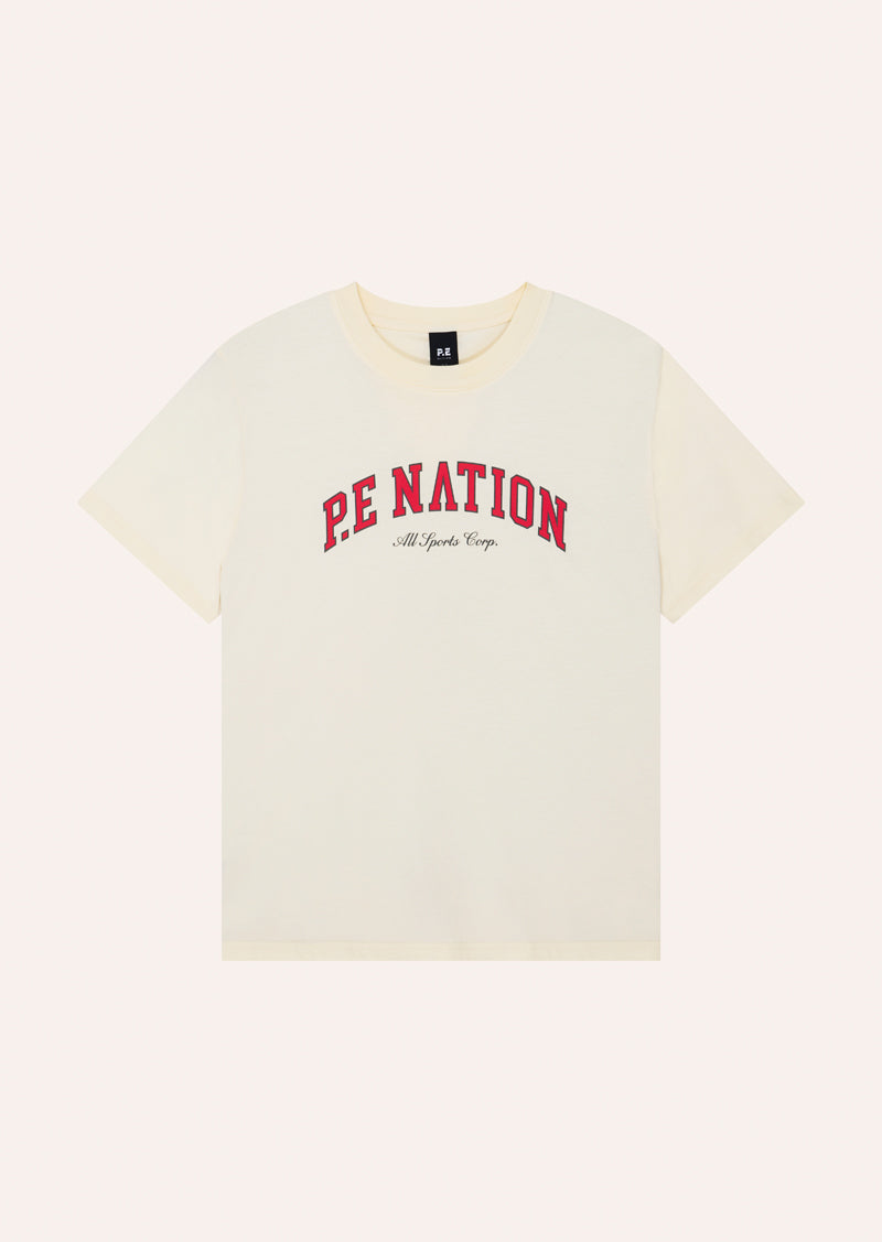 HERITAGE TEE IN WHISPER WHITE & STRAWBERRY
