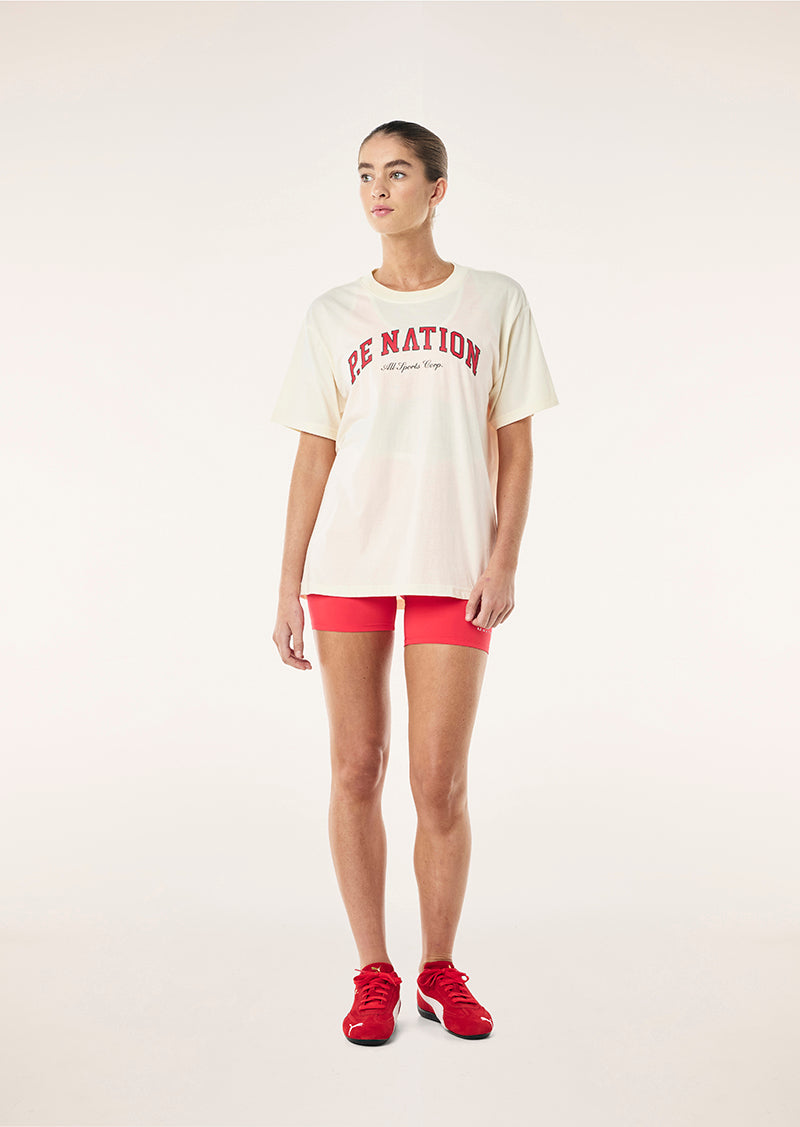 HERITAGE TEE IN WHISPER WHITE & STRAWBERRY