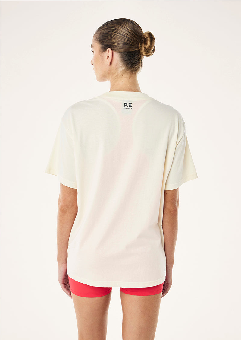 HERITAGE TEE IN WHISPER WHITE & STRAWBERRY