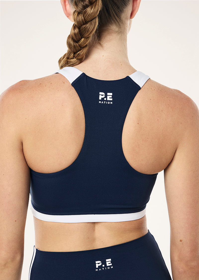 HIGHGATE SPORTS BRA IN DARK NAVY & OPTIC WHITE
