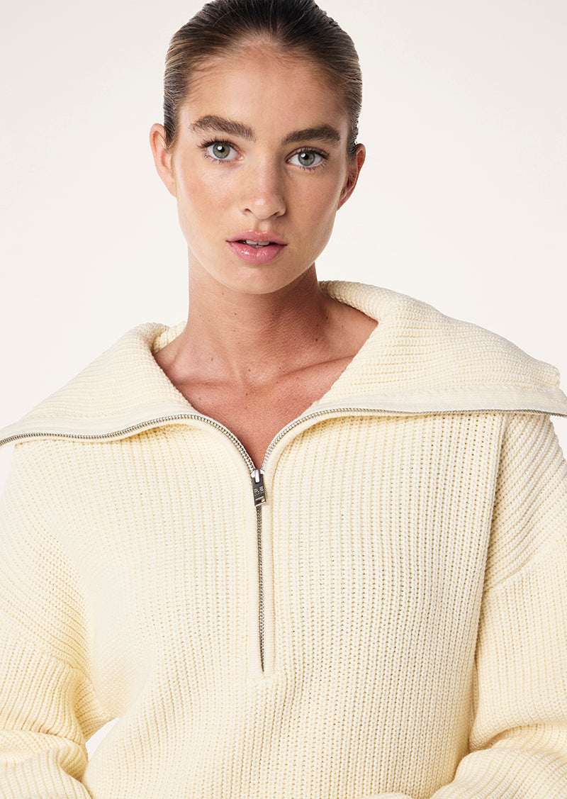 High Season Zip Neck Knit | Whisper White | P.E Nation