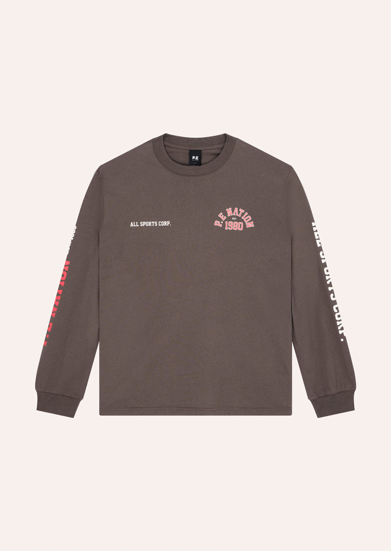 INBOUND LONG SLEEVE TEE IN MAJOR BROWN BY P.E NATION, WOMEN'S ATHLEISURE LONG SLEEVE TEES