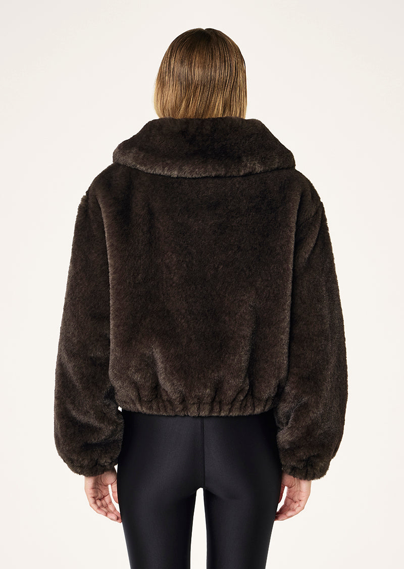 IVESS JACKET IN COFFEE BY P.E NATION, WOMEN'S ATHLEISURE FUR JACKETS