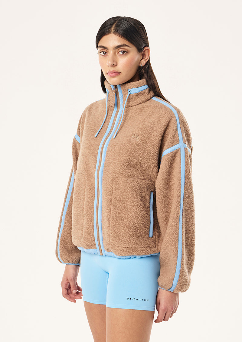 LENNON SHERPA JACKET IN CARAMEL BY P.E NATION, WOMEN'S SHERPA JACKETS