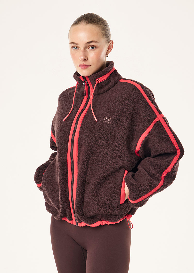 LENNON SHERPA JACKET IN DARK PLUM & STRAWBERRY BY P.E NATION, WOMEN'S ATHLEISURE SHERPA JACKETS